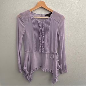 Lavender purple sheer long sleeve blouse